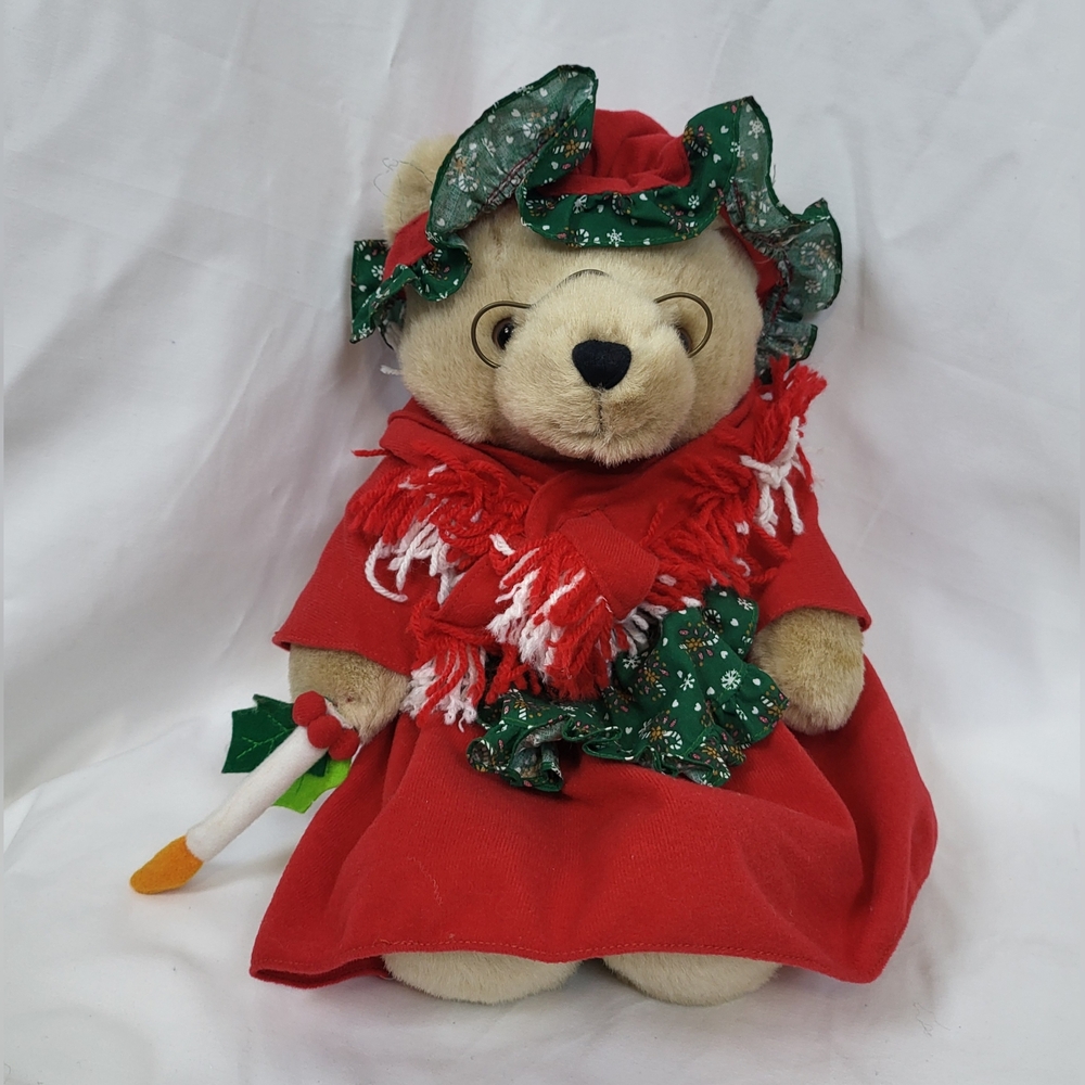 Liberty Star Inc 90s Red Dress Hat Jointed‎ 15" Holiday Collectible Teddy Bear